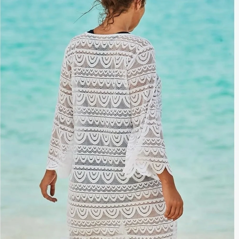 NWOT White Plus Size 4X Scallop Lace Cover Up/swim coverup